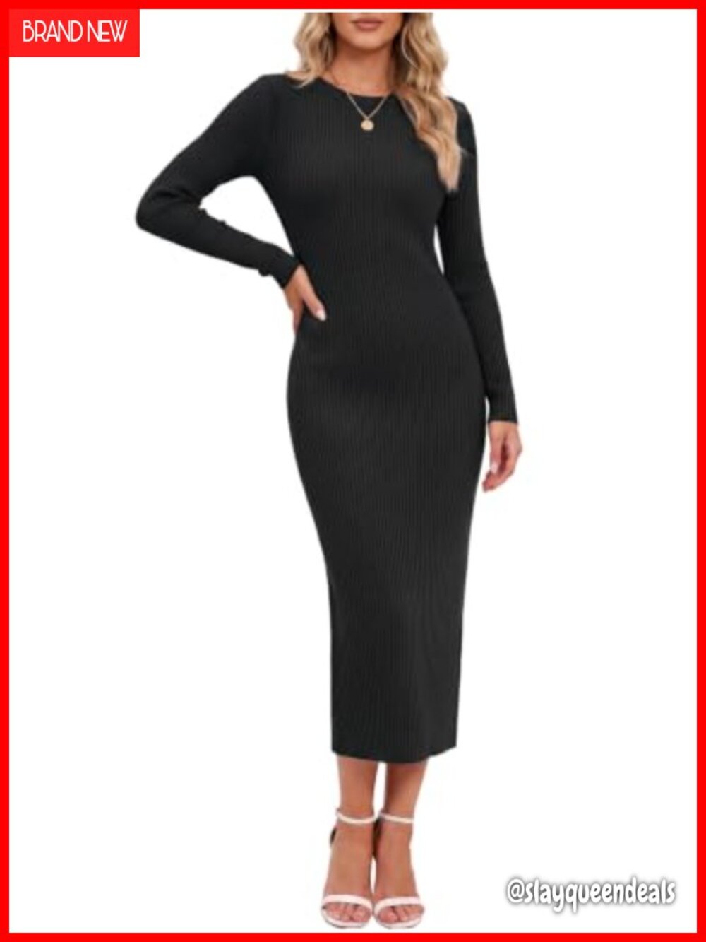 Wenrine Womens Sweater Dress Long Sleeve Knit Bodycon Midi